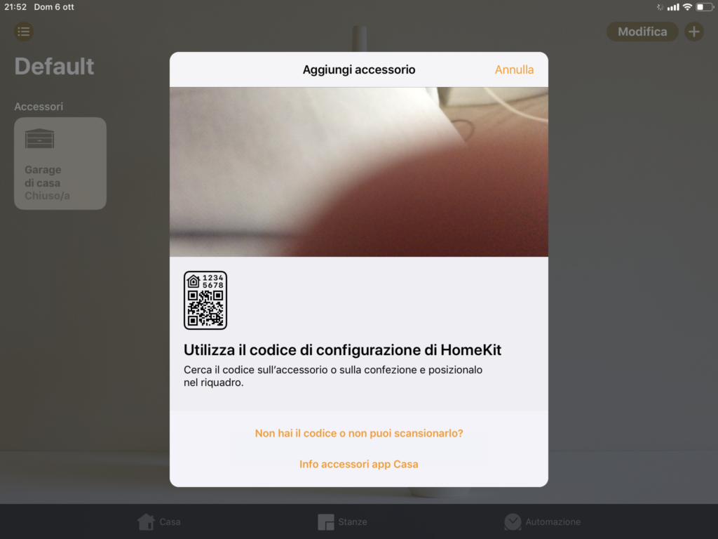 Aggiungi accessorio Homekit