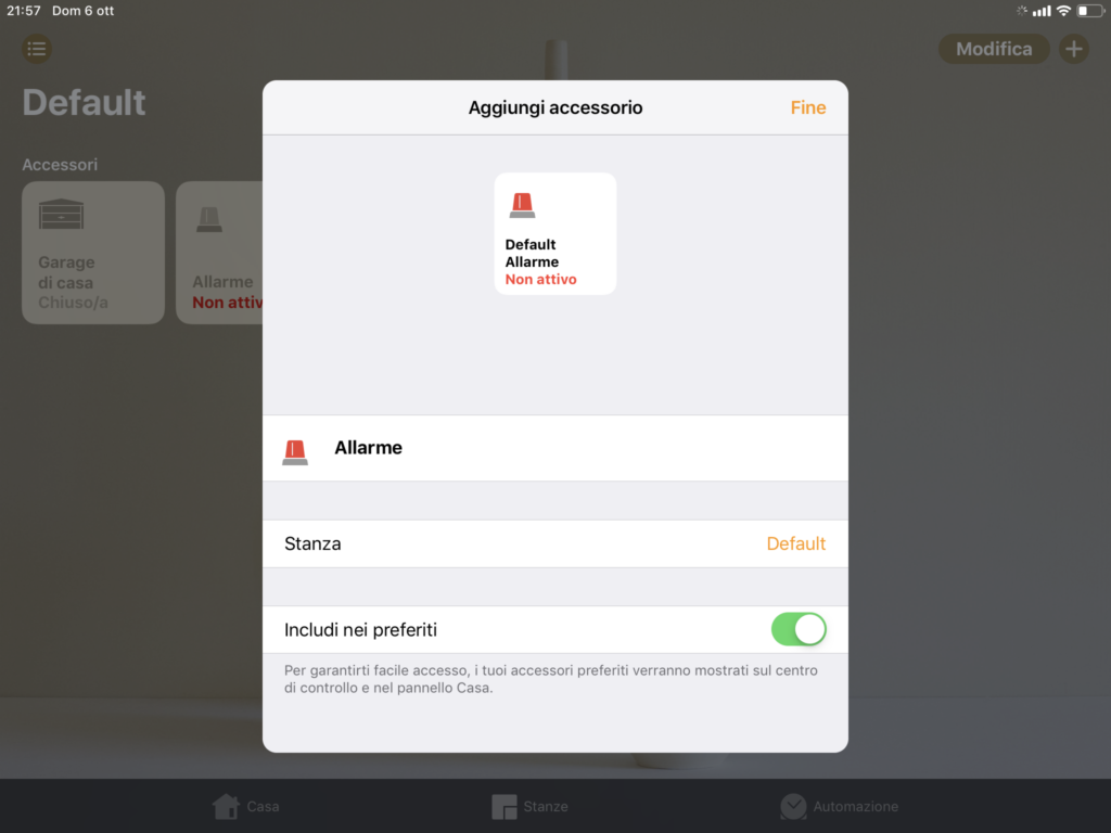 Accessorio homekit allarme