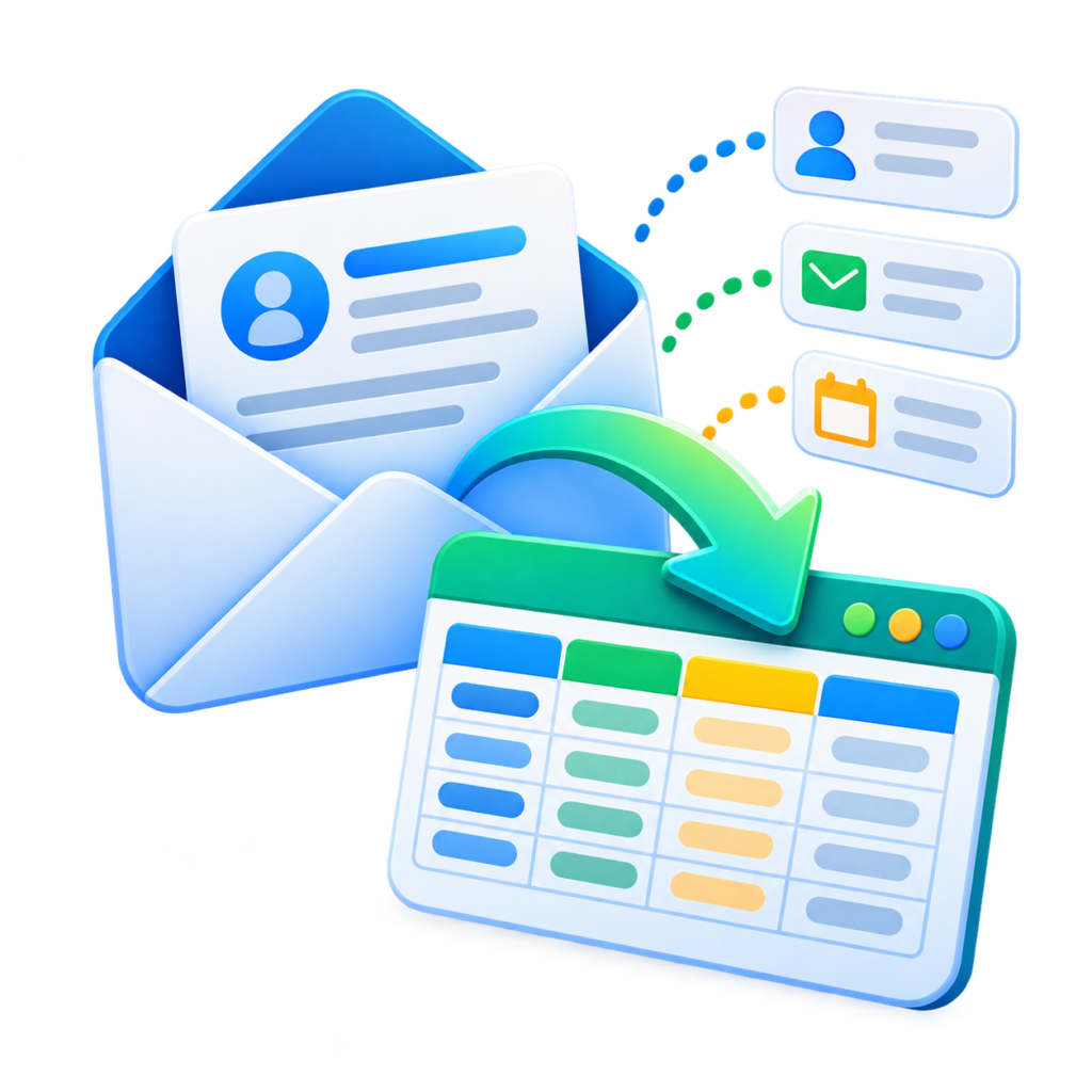 Illustrazione del flusso da email a dati organizzati in tabella