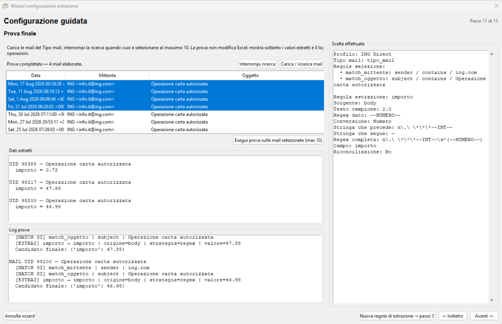 EgoMailExtractor ING Wizard step 13: Run an extraction test