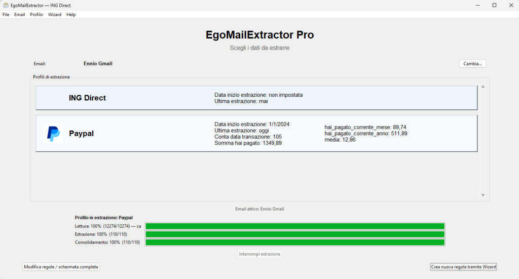 EgoMailExtractor ING Wizard step 17: Use the completed ING profile